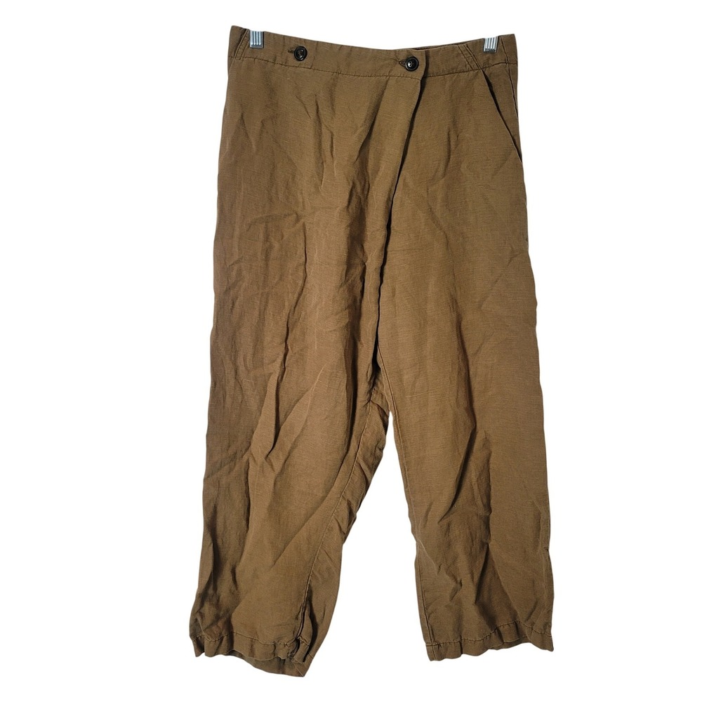 Prairie Underground Brown Linen Blend Asymmetrical Wrap Front Style Pants Small